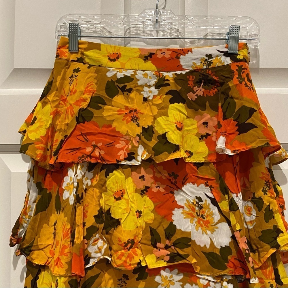 Anthropologie Wolven Mavis Tiered Midi Ruffle Floral Skirt 16190 - Picture 6 of 13